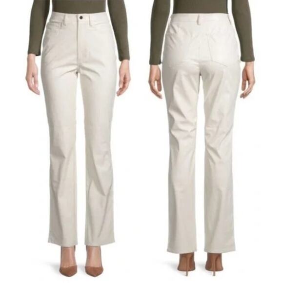 Danielle Bernstein Vegan Leather Croc Ankle Flare Pants Ivory Women's Size 24 - Picture 1 of 5